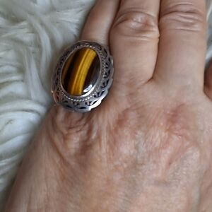 Vintage Sterling Silver Adjustable Tiger Eye Ring